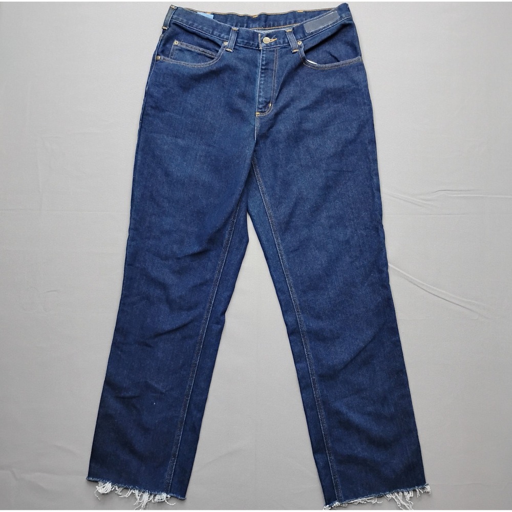 Carhartt Modern Fit Indigo Denim Jeans Mens 34x32 Raw Hem Cut Off Blue 1888-83
